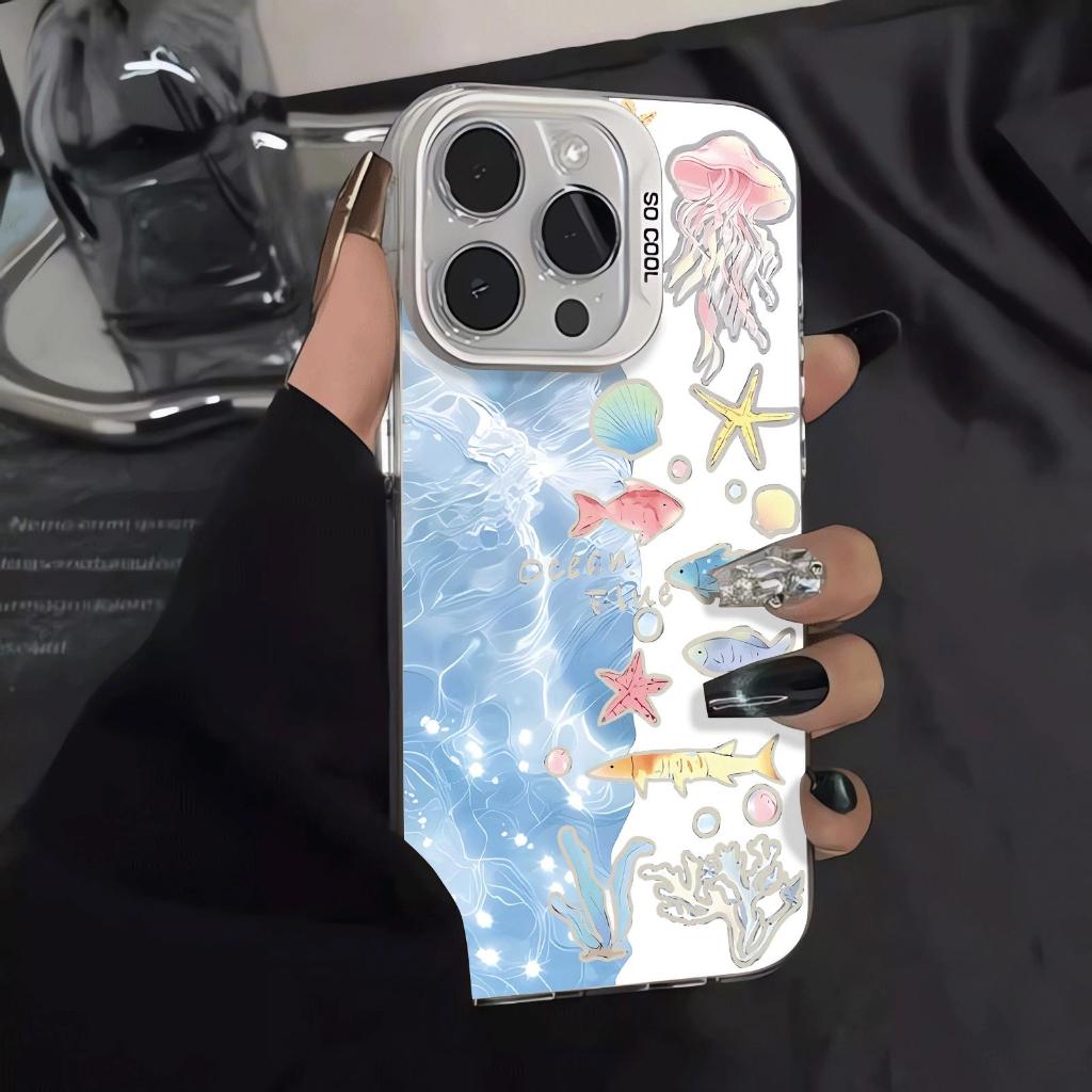 Sinh vật biển nhỏ phù hợp với iphone 17/16/15 chống thấm nước vỏ điện thoại di động 14/13/11 đơn giản