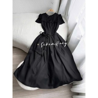 Đầm thời trang Nữ dáng dài diện được nhiều dịp chất tuyết mưa ngắn tay cổ tròn đơn giản đính bông chạy viền nơ ngang