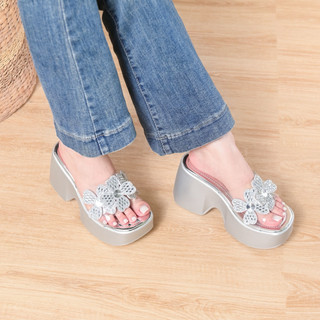 Dép Xuồng Nữ 7cm 9cm Quai Trong Meca Đính Hoa Cao Cấp – Dép Nữ Cao Gót Êm Chân, Đi Tiệc Sang Chảnh D4794