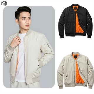 Áo khoác bomber nam nữ thu đông cao cấp – Hai màu đen, xanh rêu, lót cam nổi bật