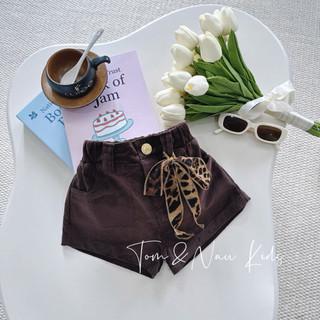 Q26-[TRÒN CAO TĂNG SIZE][tomnaukids] Quần short nhung kèm khăn beo FORM Ôm bé gái sang chảnh - Size 9-36Kg
