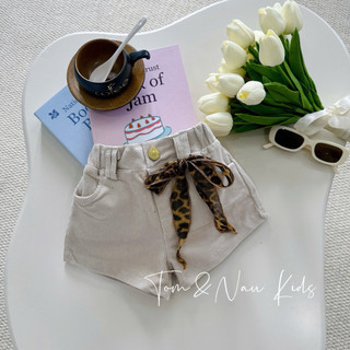 Q26-[TRÒN CAO TĂNG SIZE][tomnaukids] Quần short nhung kèm khăn beo FORM Ôm bé gái sang chảnh - Size 9-36Kg