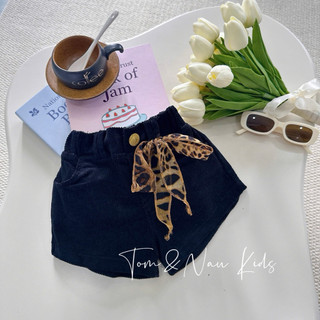 Q26-[TRÒN CAO TĂNG SIZE][tomnaukids] Quần short nhung kèm khăn beo FORM Ôm bé gái sang chảnh - Size 9-36Kg