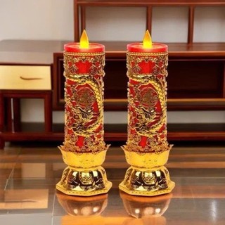 Cặp đèn bàn thờ long phụng mang lại may mắn, dùng pin trang trí bàn thờ gia tiên,bàn phật...