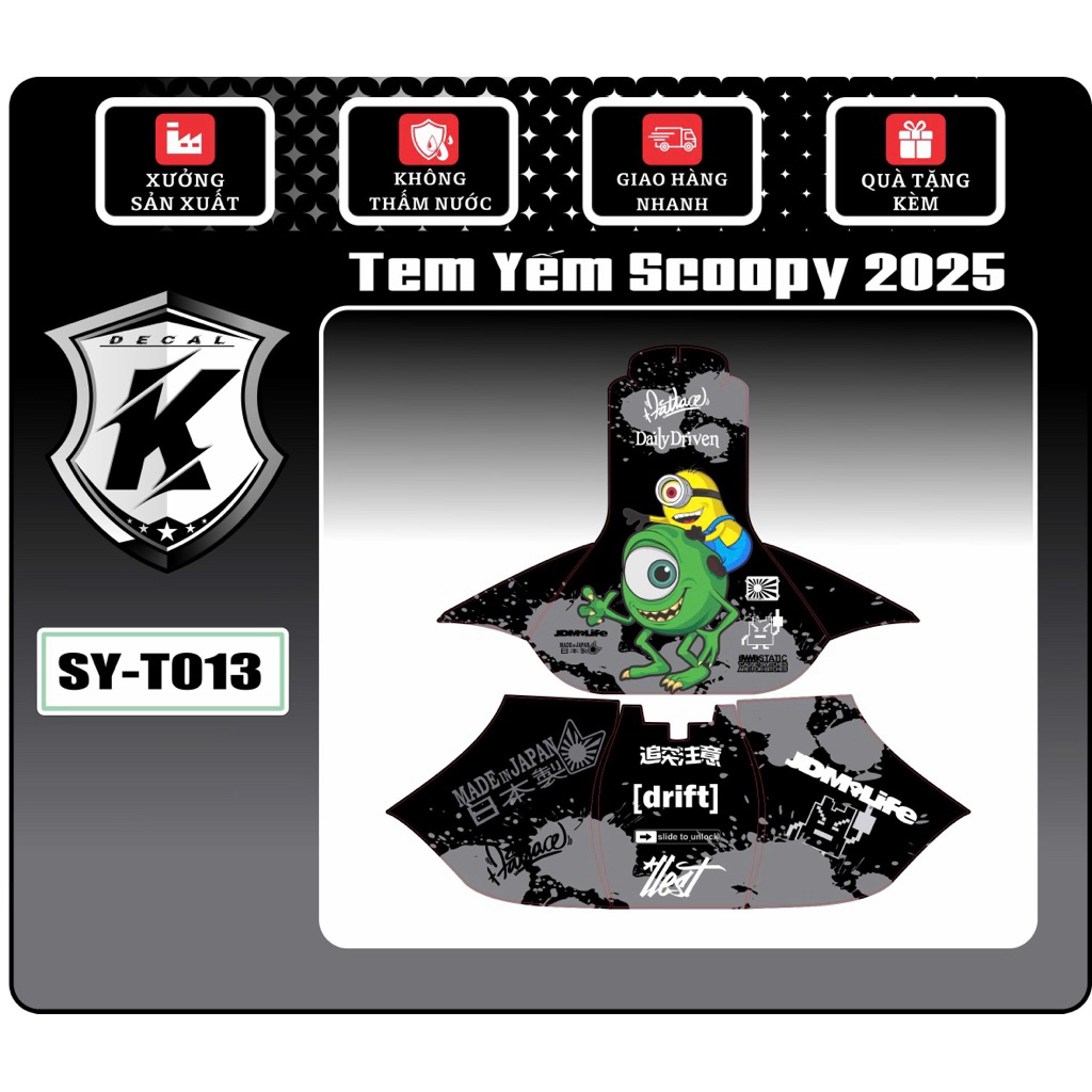 Decal tem dán nhựa nhám Scoopy 2025 decal Cao cấp(Trước +Sau)
