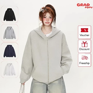 Áo nỉ nữ GRADPOPU dáng rộng kiểu Mỹ có mũ trùm đầu và khóa kéo giản dị nhẹ thời trang PH388