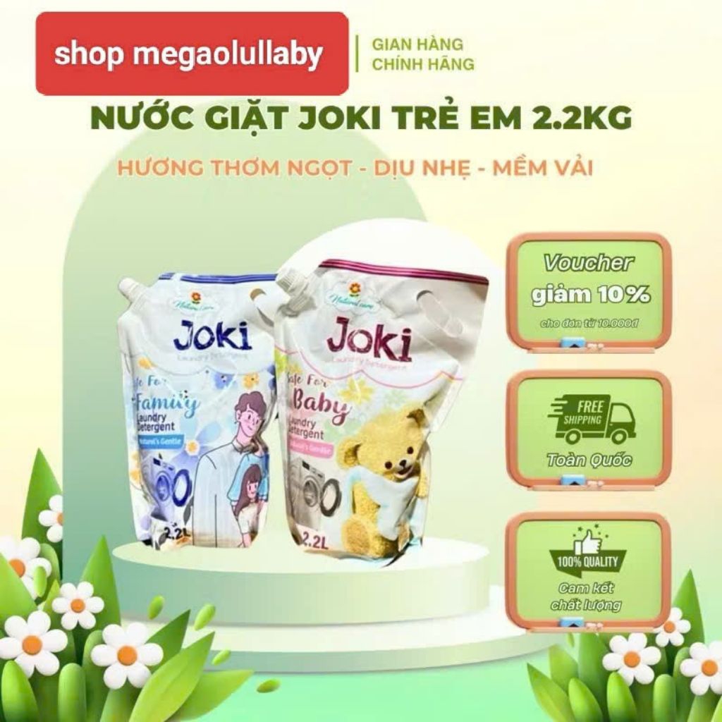 Nước giặt JoKi ( 2.2 kg/ 1 Túi ) Hương Thơm Lan Tỏa, thơm lâu, Làm Sạch,An Toàn Cho da trẻ nhỏ