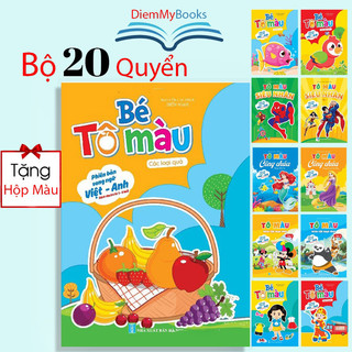 Sách-Bộ 20 Quyển Vở Tập Tô Màu Song Ngữ Cho Bé Từ 3 4 5 6 Tuổi Mẫu Giáo Mầm Non Hình To- Tặng 1 Hộp Màu ( Có Tách Lẻ)