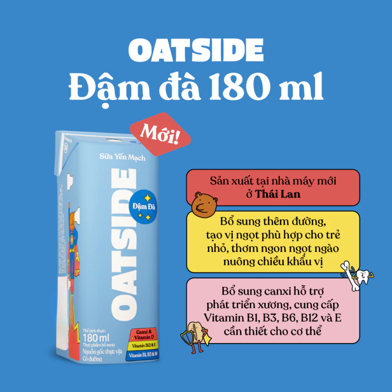 Sữa Yến Mạch Có Đường Oatside Deluxe Mini Lốc 3 Hộp 180ml, Thơm Ngon Đậm Vị Bổ Sung Dinh Dưỡng