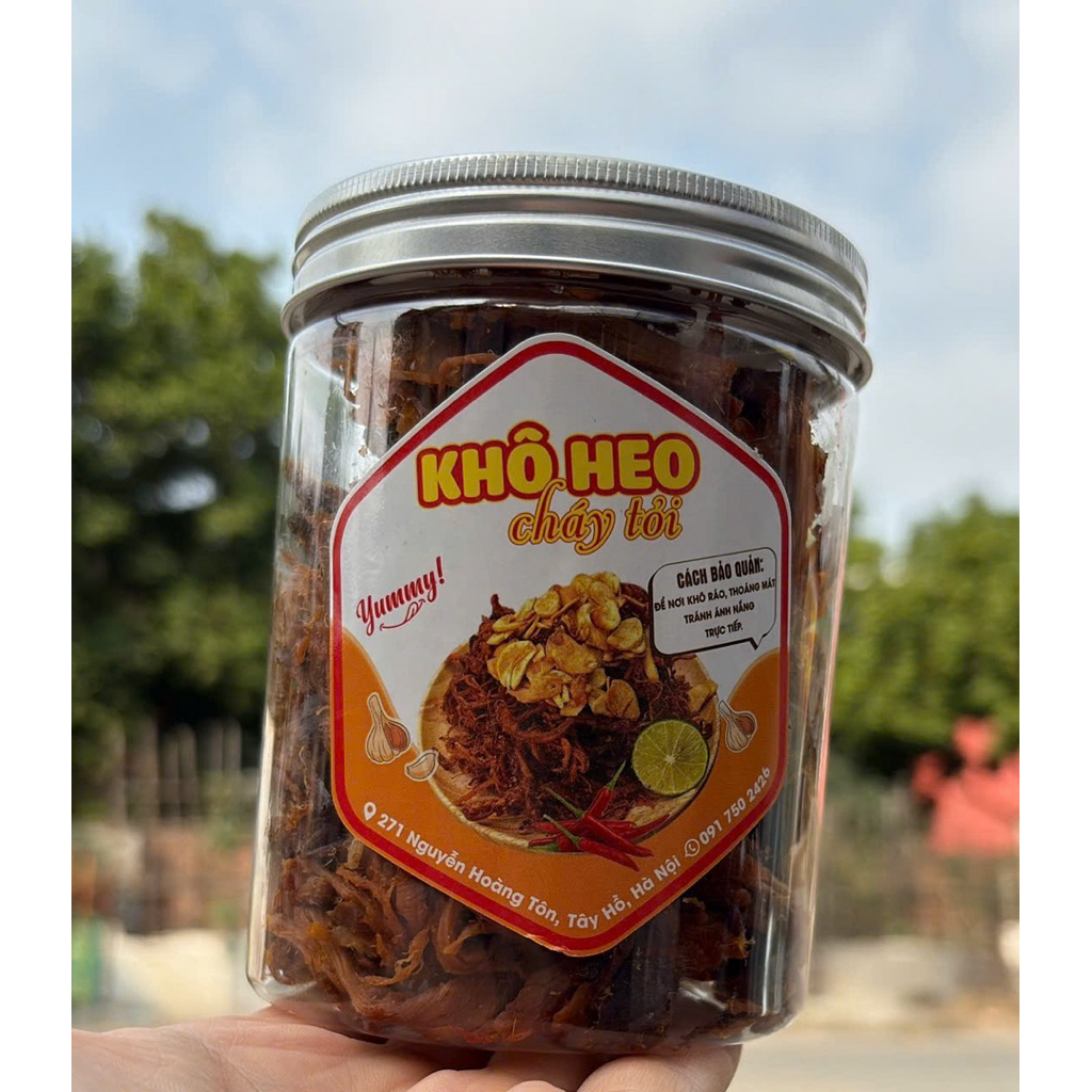 Khô heo cháy tỏi  – thịt sợi dai mềm, tỏi nhiều, cay nhẹ, không chất bảo quản 200g