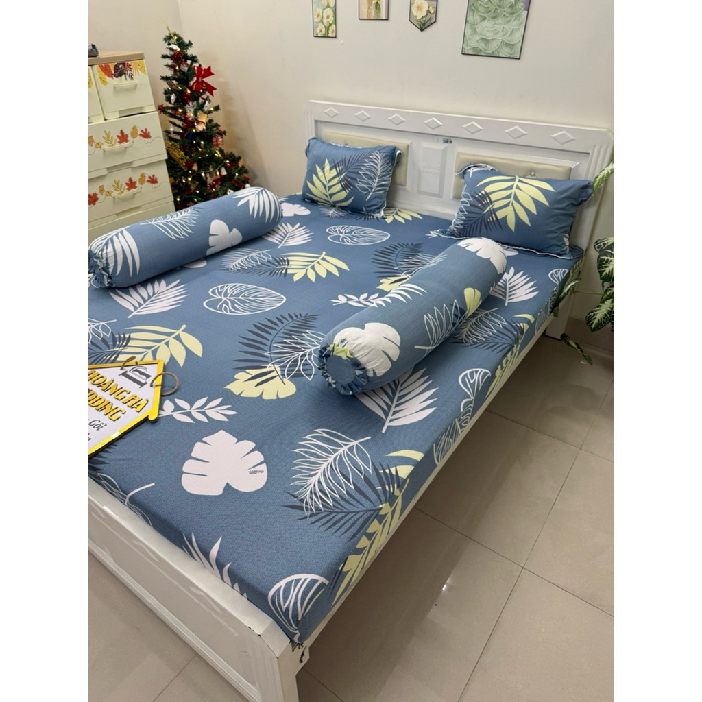 bộ ga thun lạnh LÁ TRẦU có 2 áo gối ôm khóa kéo