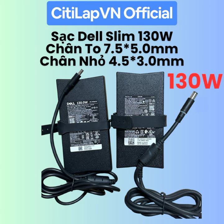 Sạc Laptop DELL 130W 19.5V- 6.7A Chân Sạc Kim To 7.5*5.0mm/ Kim Nhỏ 4.5*3.0mm- Sạc Zin Bóc Máy