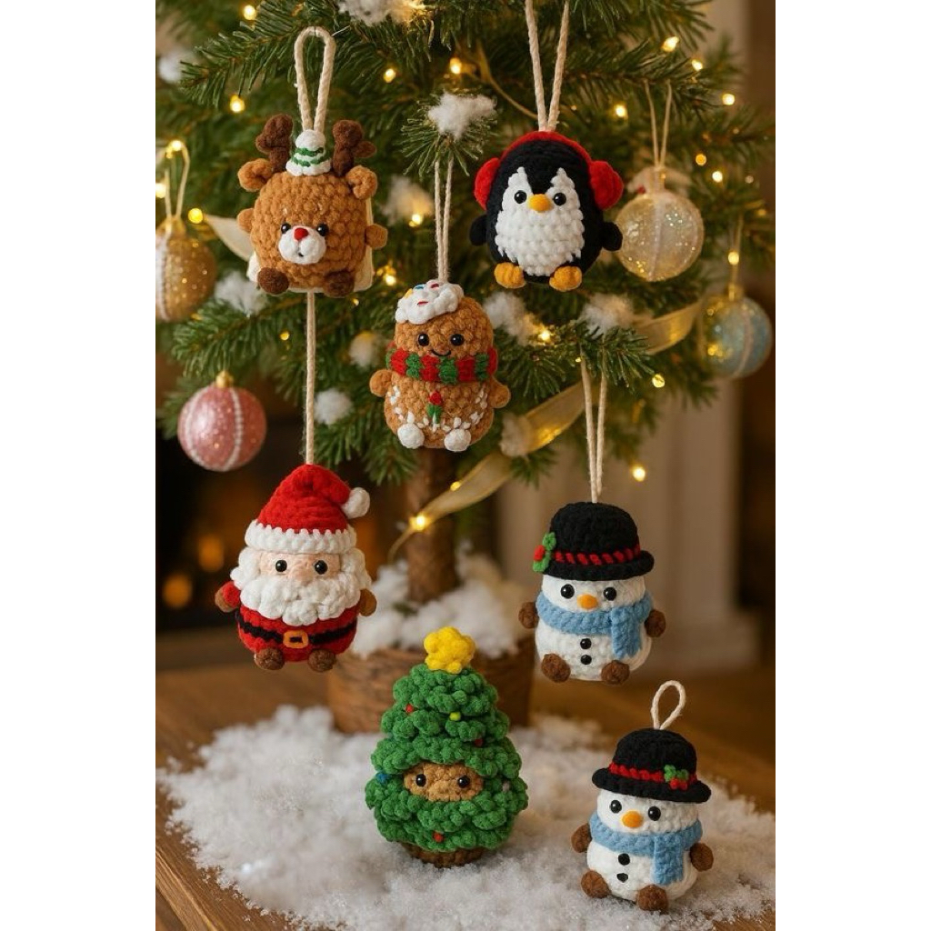 Móc Khoá Len Treo Noel Giáng Sinh Cây Thông Tuần Lộc Santa Claus Bánh Gừng Chim Cánh Cụt Snowman Dễ Thương Handmaán