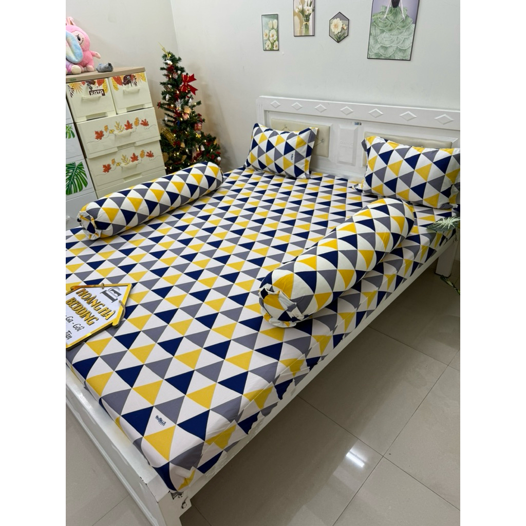 bộ ga thun lạnh có 2 áo gối ôm khóa kéo TAM GIÁC VÀNG