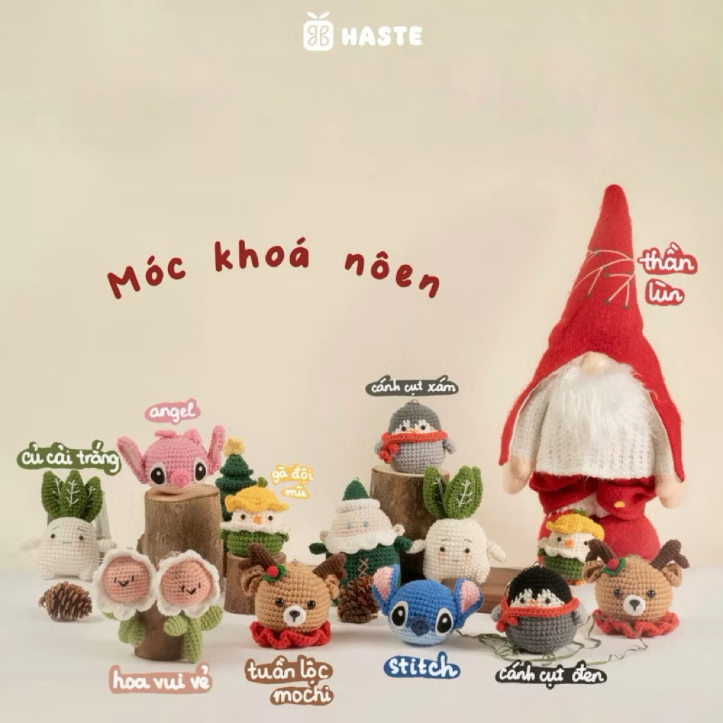 Móc Khoá Len Tổng Hợp Noel Giáng Sinh Mochi Cây Thông Ông Già Santa Người Tuyết Tuần Lộc Snowman Handmade by Haste