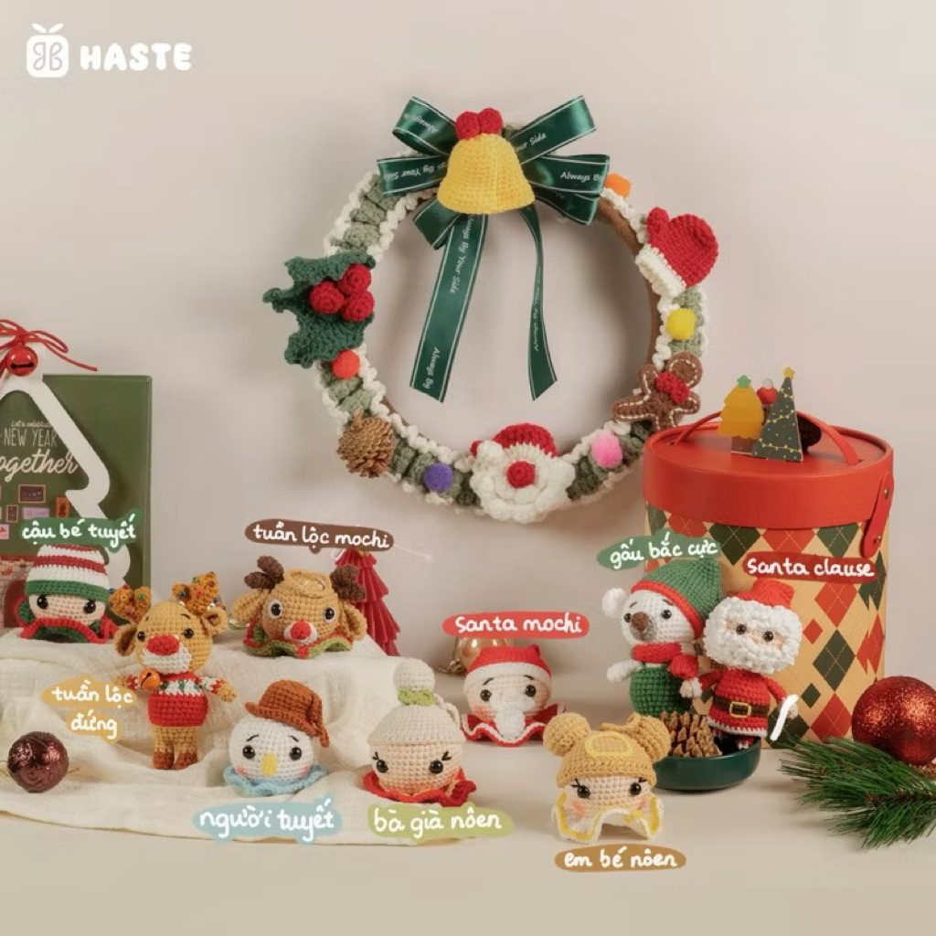 Móc Khoá Len Tổng Hợp Noel Giáng Sinh Mochi Cây Thông Ông Già Santa Người Tuyết Tuần Lộc Snowman Handmade by Haste