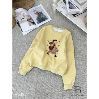 Áo Nỉ Dài Tay Sweater Họa Tiết Cute Lót Lông QCCC Cao Cấp