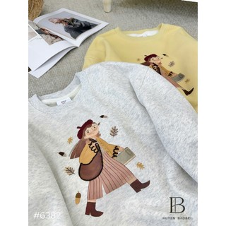Áo Nỉ Dài Tay Sweater Họa Tiết Cute Lót Lông QCCC Cao Cấp