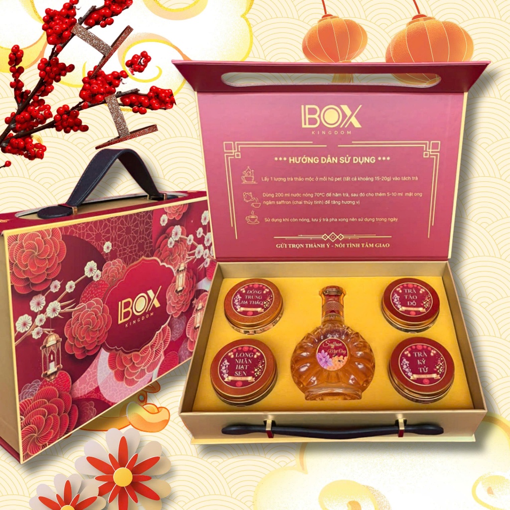 Bộ Quà Tết 2026 BOX KINGDOM bao gồm saffron mật ong và 4 vị thảo mộc cao cấp