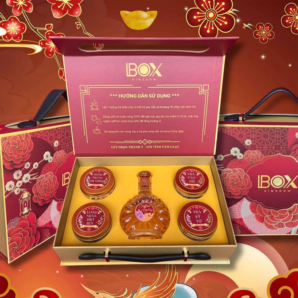 Bộ Quà Tặng Tết Gồm Trà Thảo Mộc Và Mật Ong Ngâm Saffron Thượng Hạng