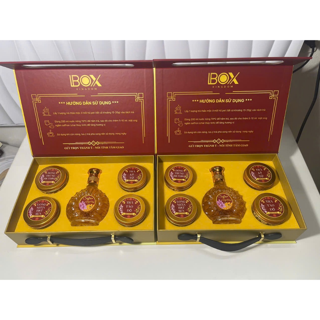 Bộ Quà Tặng Tết Gồm Trà Thảo Mộc Và Mật Ong Ngâm Saffron Thượng Hạng