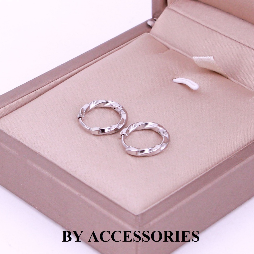 Bông tai nữ unisex titan form tròn bản vuông xoắn đơn giản không gỉ UE2503 BY ACCESSORIES