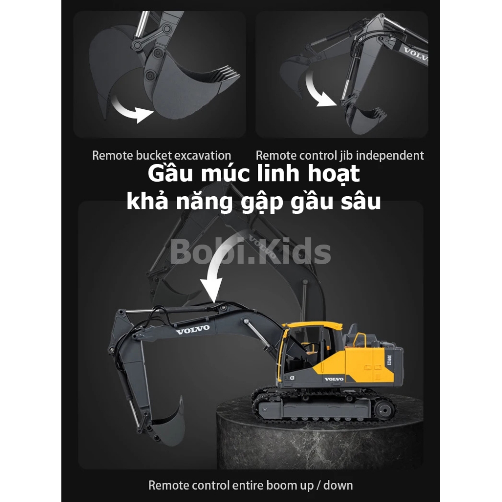 Máy xúc điều khiển từ xa double eagle volvo e598 bản 2025 17 kênh điều khiển cao cấp cỡ lớn giá rẻ, đồ chơi điều khiển