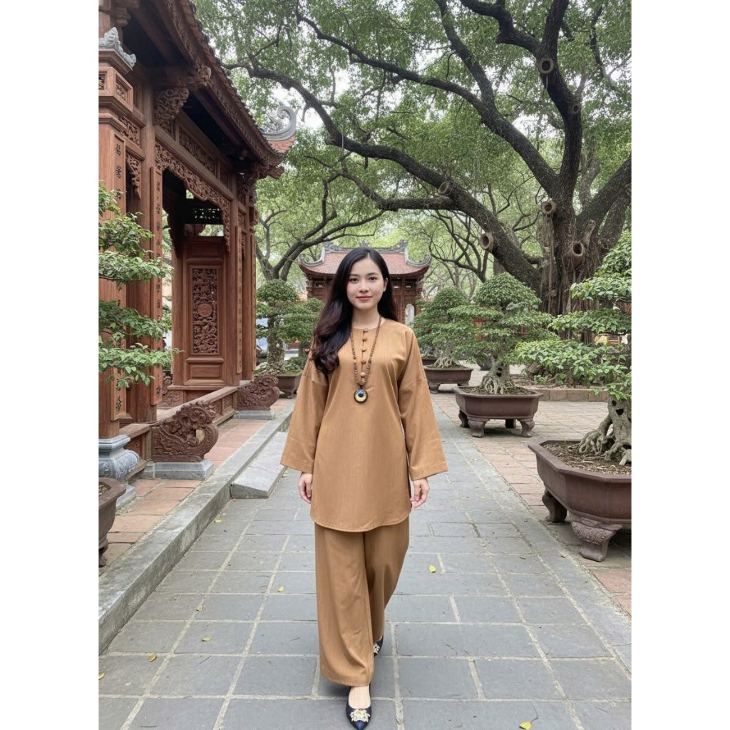 Tịnh Tâm Liên Hoa Đồ Lam Tay Dài Chất Vải Linen Cao Cấp Pháp Phục Đi Chùa Mềm Nhẹ Thoáng Mát - Tuệ Quang