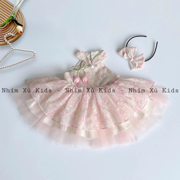 Váy Yếm Công Chúa Hoa Tulip NHÍM XÙ KIDS Cho Bé Gái Sơ Sinh, Thôi Nôi, Sinh Nhật V091