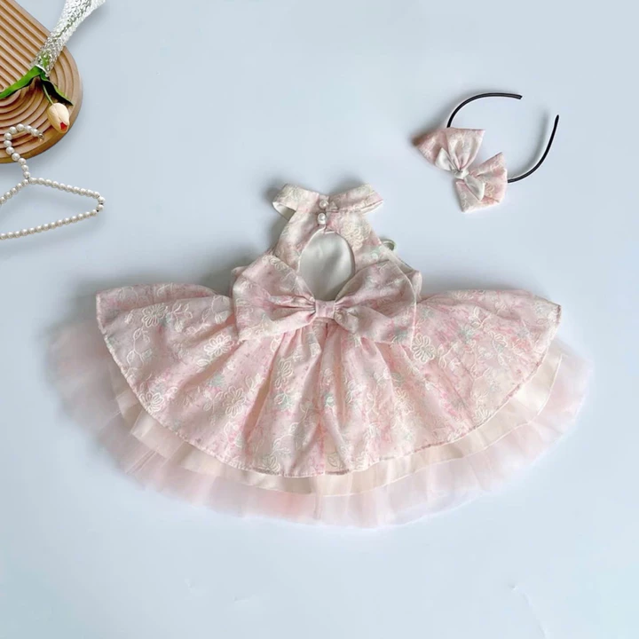 Váy Yếm Công Chúa Hoa Tulip NHÍM XÙ KIDS Cho Bé Gái Sơ Sinh, Thôi Nôi, Sinh Nhật V091