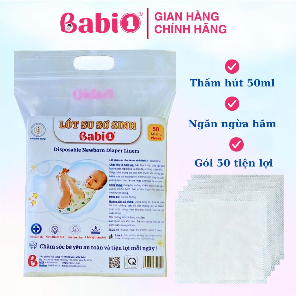 Miếng Lót Phân Su Babi 1 Siêu Thấm Hút Chống Tràn Cho Bé (Gói 30 Miếng)