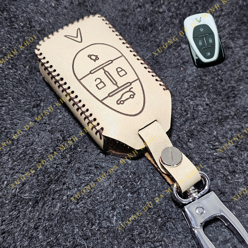 Bao da chìa khoá xe Vinfast VFe34/VF8, VF6, VF9 ,Da bò thật ,Khâu thủ công