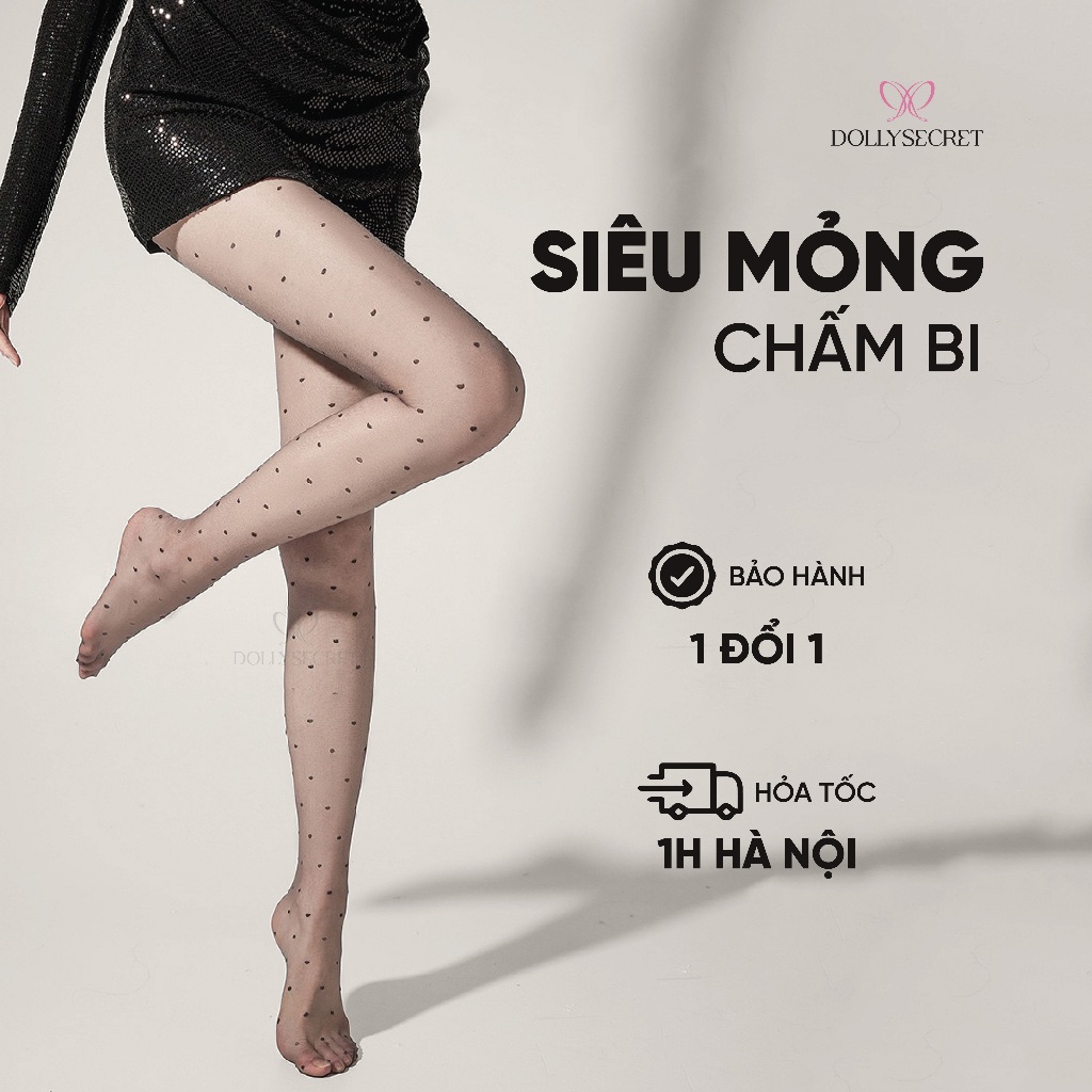 [Lớp ngoài T40] Quần tất Siêu Mỏng Thật Chân DOLLYSECRET Họa Tiết Chấm Bi Chấm Tim T57