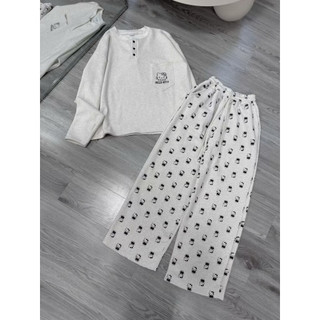 [Cute Xỉu] Set Bộ Mặc Nhà Hello Kitty Meiclothing shop - Thun Cotton Cổ Cúc - Pijama Quần Dài Form Rộng Size S,M