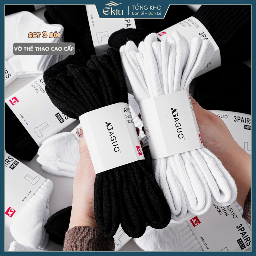Tất vớ thể thao nam phân loại cao cấp 2 màu đen trắng, chất liệu cotton dày dặn thoáng khí - Ekiu Shop