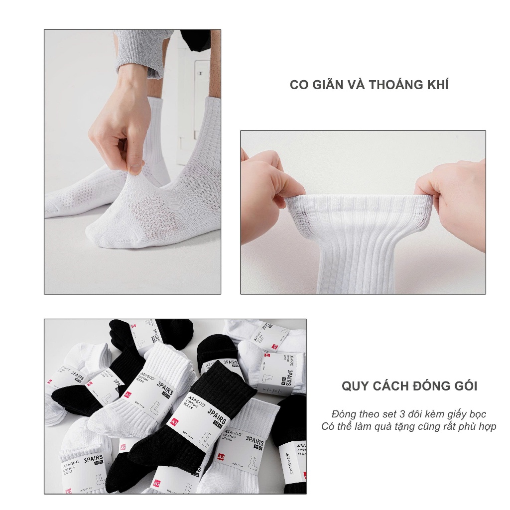 Tất vớ thể thao nam phân loại cao cấp 2 màu đen trắng, chất liệu cotton dày dặn thoáng khí - Ekiu Shop