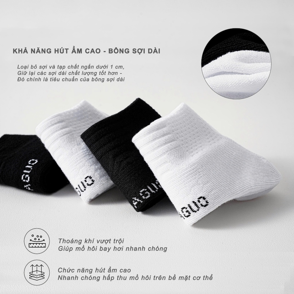 Tất vớ thể thao nam phân loại cao cấp 2 màu đen trắng, chất liệu cotton dày dặn thoáng khí - Ekiu Shop