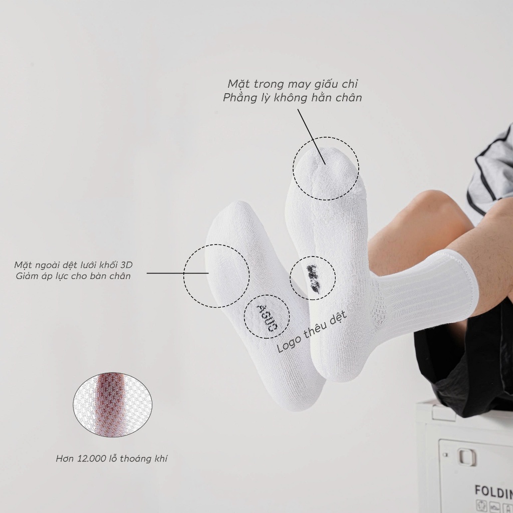 Tất vớ thể thao nam phân loại cao cấp 2 màu đen trắng, chất liệu cotton dày dặn thoáng khí - Ekiu Shop