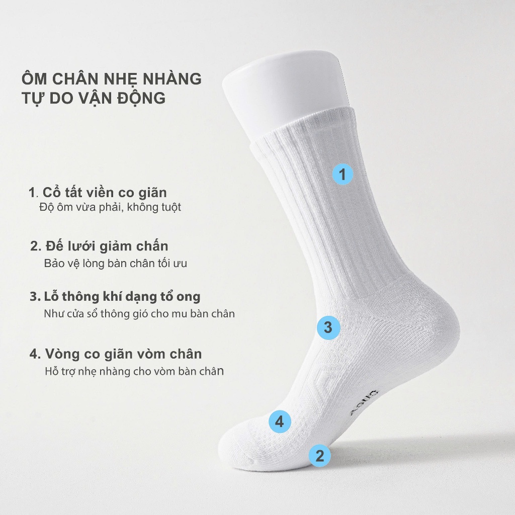Tất vớ thể thao nam phân loại cao cấp 2 màu đen trắng, chất liệu cotton dày dặn thoáng khí - Ekiu Shop