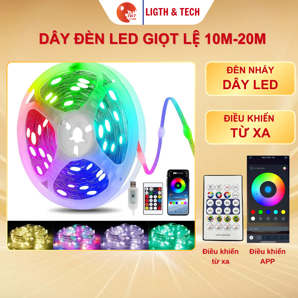 Đèn Dây Led giọt Lệ RGB 16 triệu màu 10-20 mét THT Điều Khiển Bằng Điện Thoại, Nháy Theo Nhạc, Trang Trí Decor Phòng