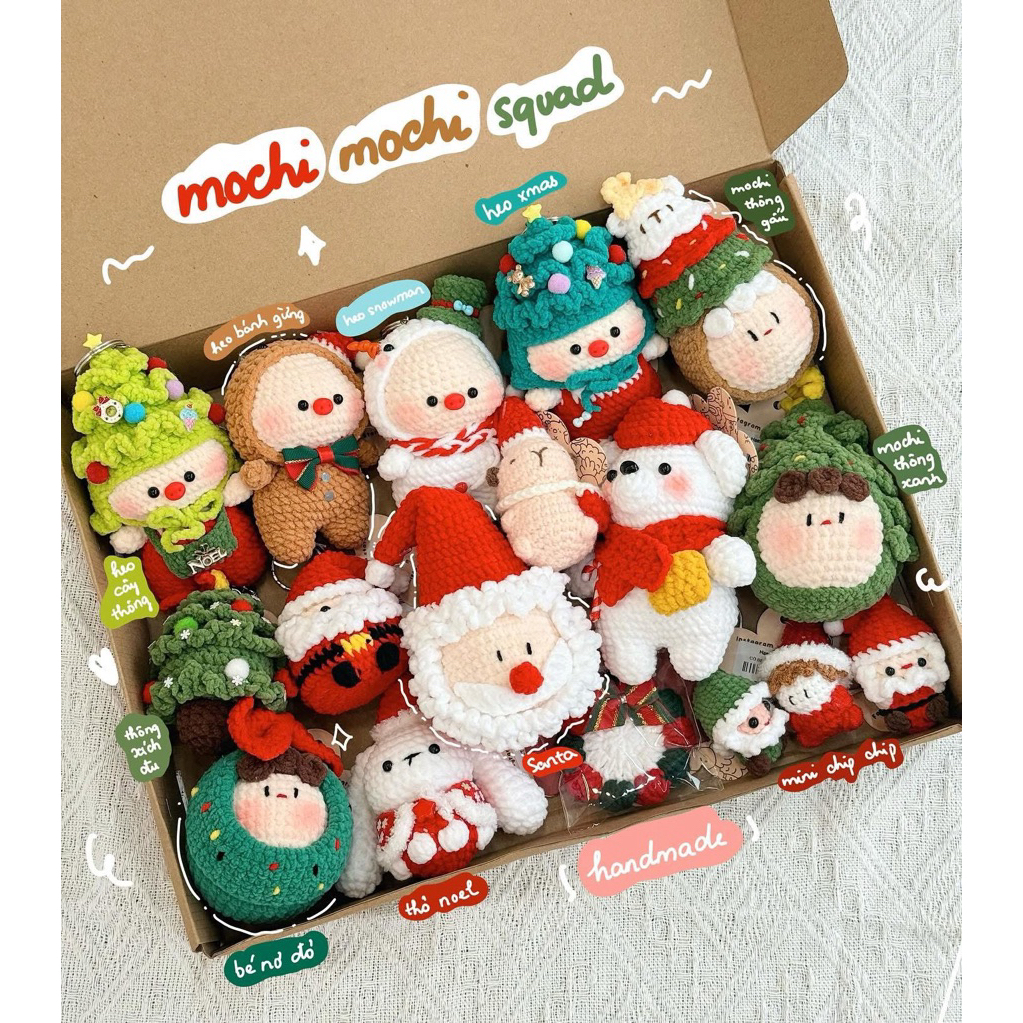 [SET UM XÙM] Set Combo 17 Móc Khoá Len Noel Mochi Giáng Sinh Cây Thông Tuần Lộc Santa Claus Snowman Dễ Thương Handmade