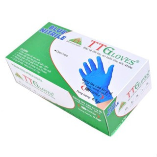 Găng Tay Y Tế Bao Tay Cao Su Không Bột Nitrile  Màu  Xanh Hộp 100 Chiếc- 1986