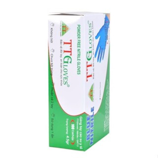 Găng Tay Y Tế Bao Tay Cao Su Không Bột Nitrile  Màu  Xanh Hộp 100 Chiếc- 1986
