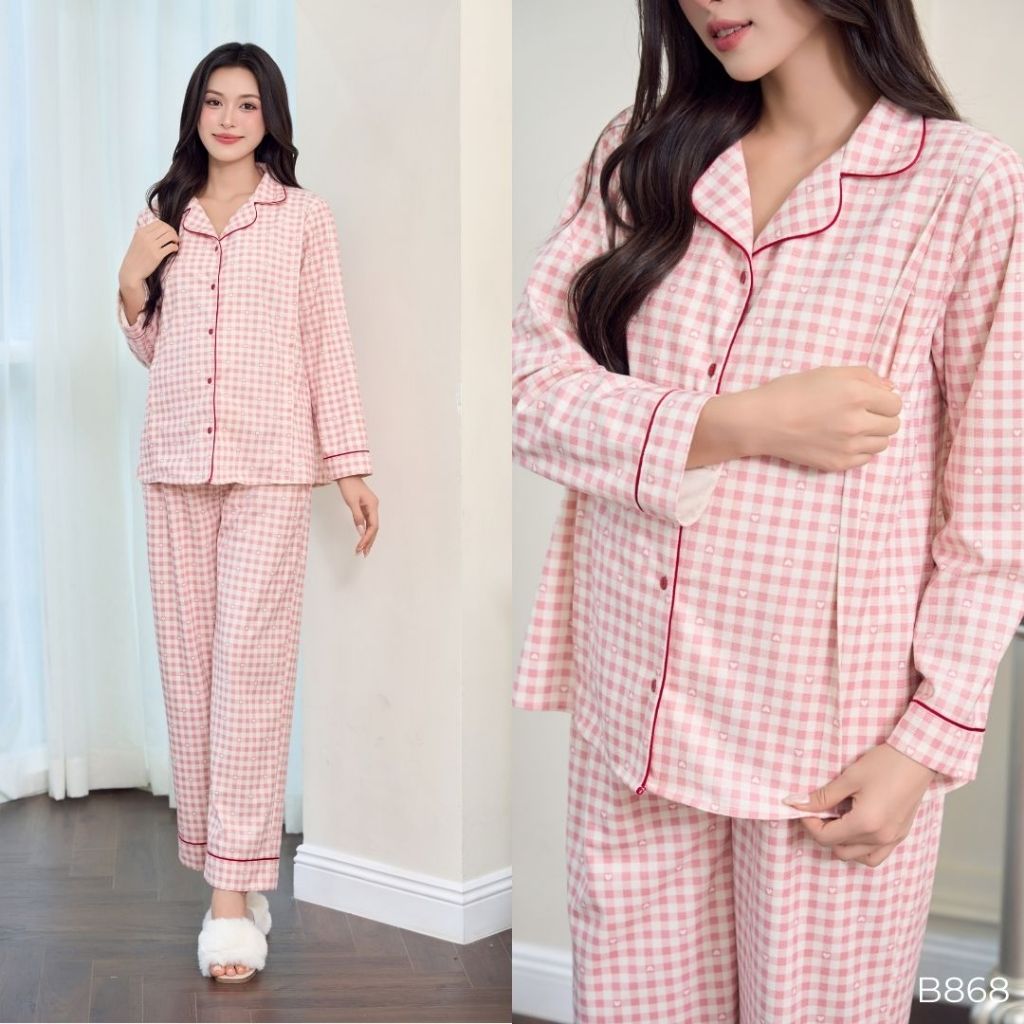 Bộ thu đông form pijama suông dễ mặc, phối viền trẻ trung, tiện lợi cho bé ti, mặc được thường & bầu b868 b759