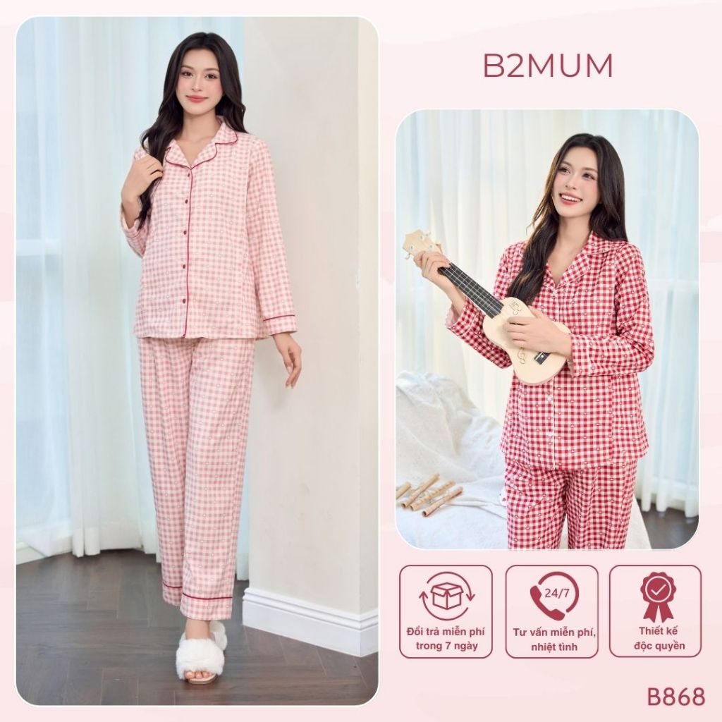 Bộ thu đông form pijama suông dễ mặc, phối viền trẻ trung, tiện lợi cho bé ti, mặc được thường & bầu b868 b759