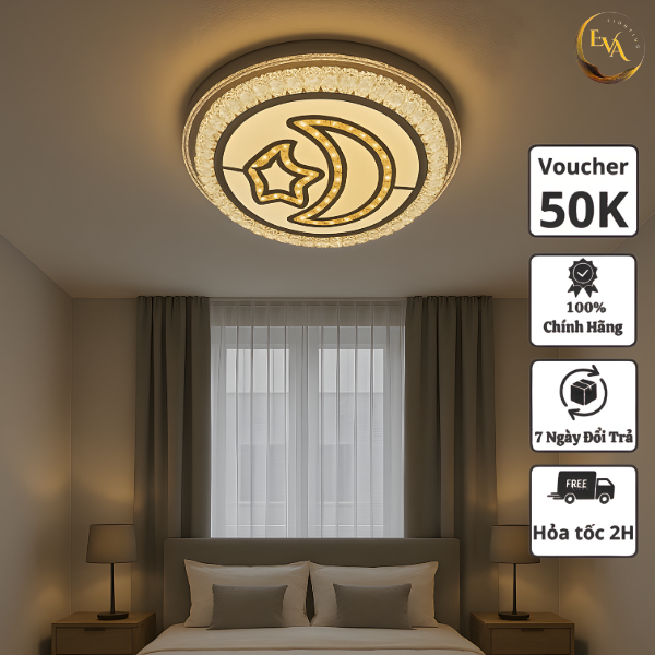 Đèn ốp trần pha lê EVA AP083 3 chế độ  ánh sáng D50cm phong cách hiện đại, sang trọng bảo hành 12 tháng