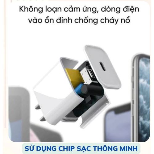 Bộ Sạc Nhanh PD20W Dùng Cho i.phone 8 đến 15. Sạc từ 1% lên 70% trong 1h. Bảo hành 12 tháng
