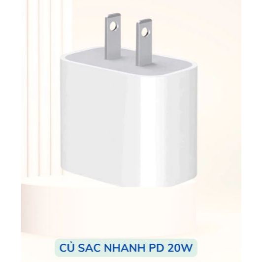 Bộ Sạc Nhanh PD20W Dùng Cho i.phone 8 đến 15. Sạc từ 1% lên 70% trong 1h. Bảo hành 12 tháng