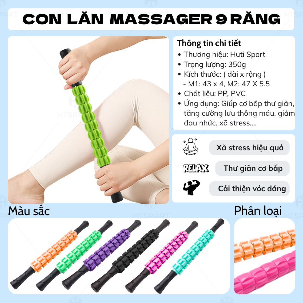 Con Lăn 9 Răng, Gậy Lăn Massager Roller Stick Dãn Cơ Mát Xa Thư Giãn Toàn Thân Đa Năng