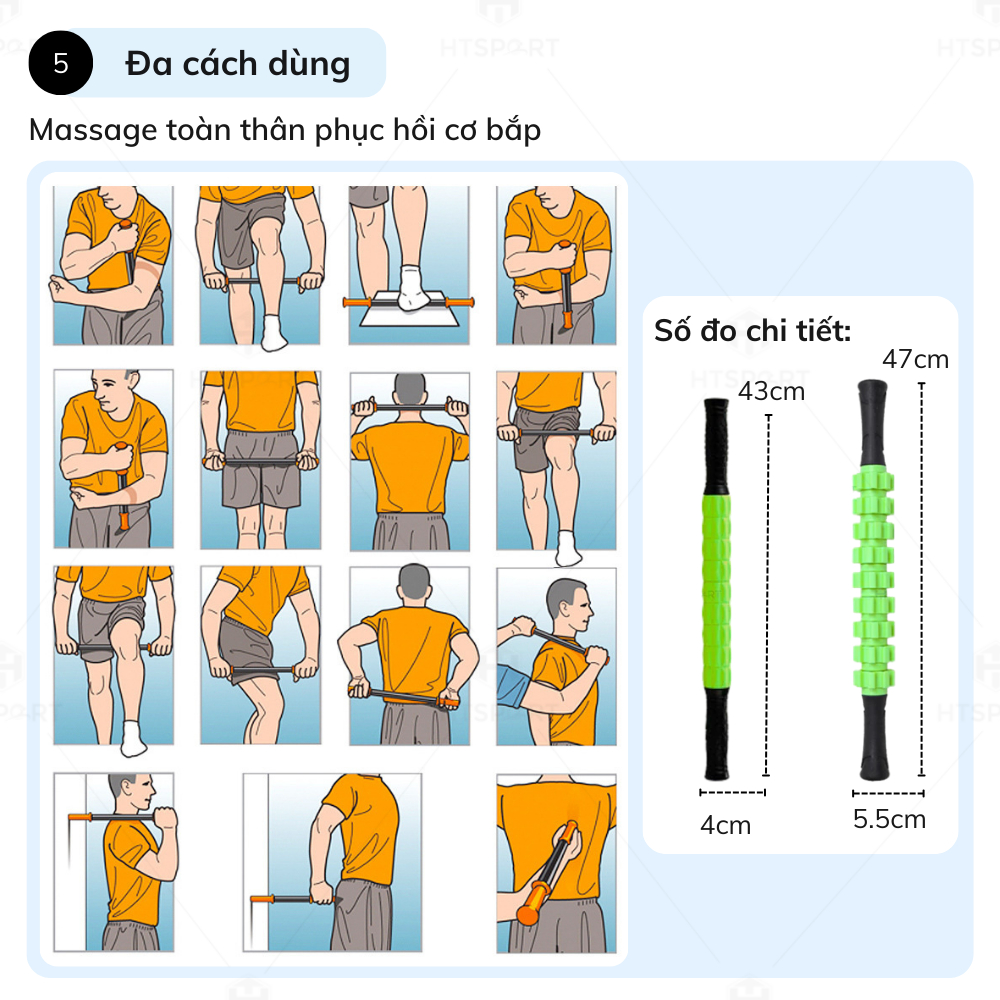 Con Lăn 9 Răng, Gậy Lăn Massager Roller Stick Dãn Cơ Mát Xa Thư Giãn Toàn Thân Đa Năng